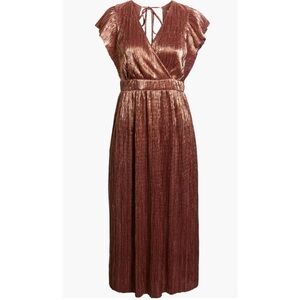 Metallic Copper Midi Cocktail Dress with Low Back Size Small